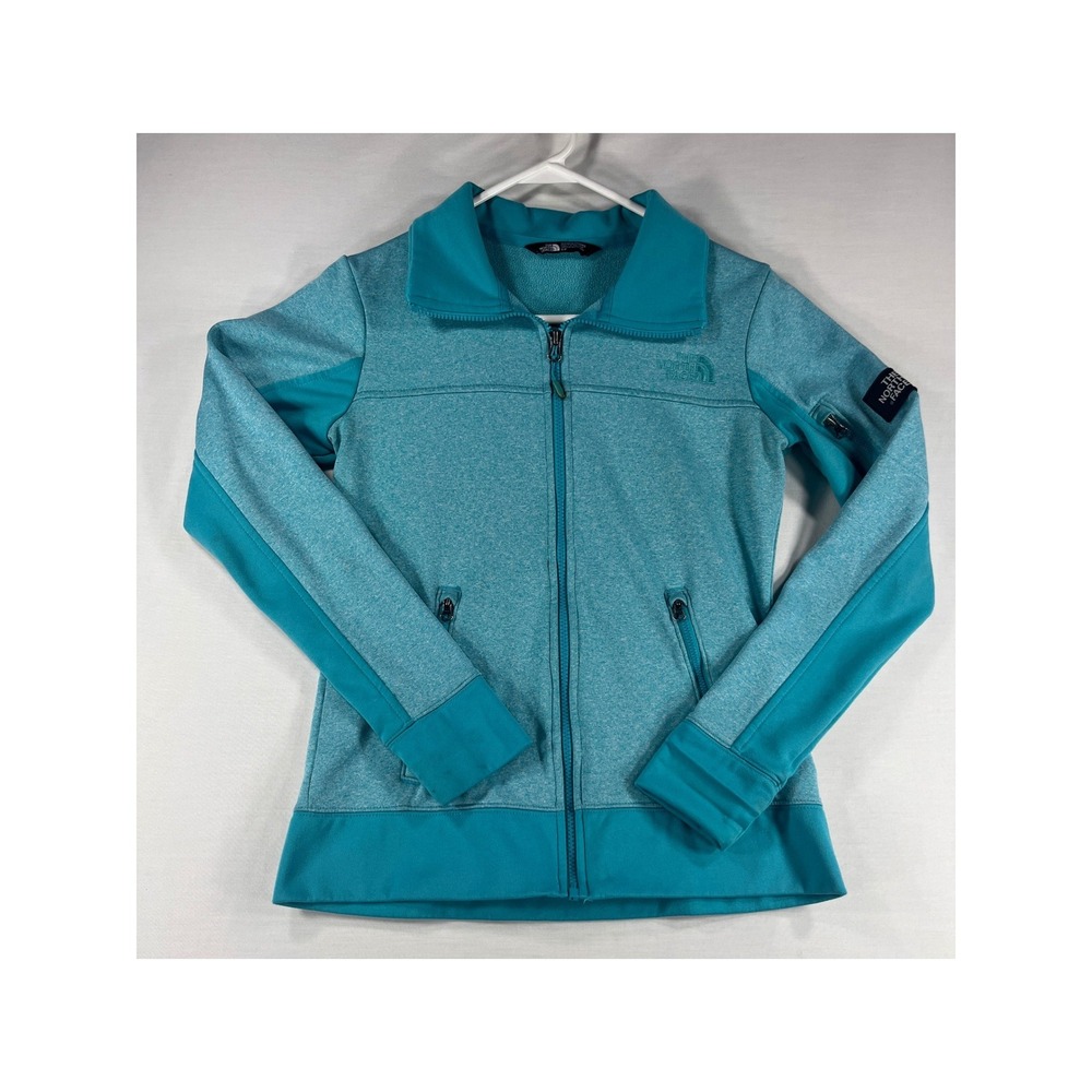The North Face Womens Teal Heather Full Zip Fleece Jacket Mock Neck Small S/P